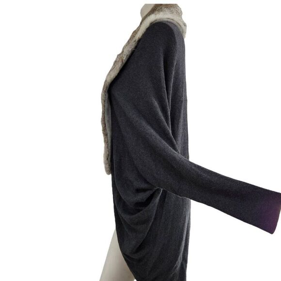 JOIE Real Rabbit Fur Collar Cashmere Wool Slouchy Cardigan M Mob Wife Apres Ski - Picture 6 of 9